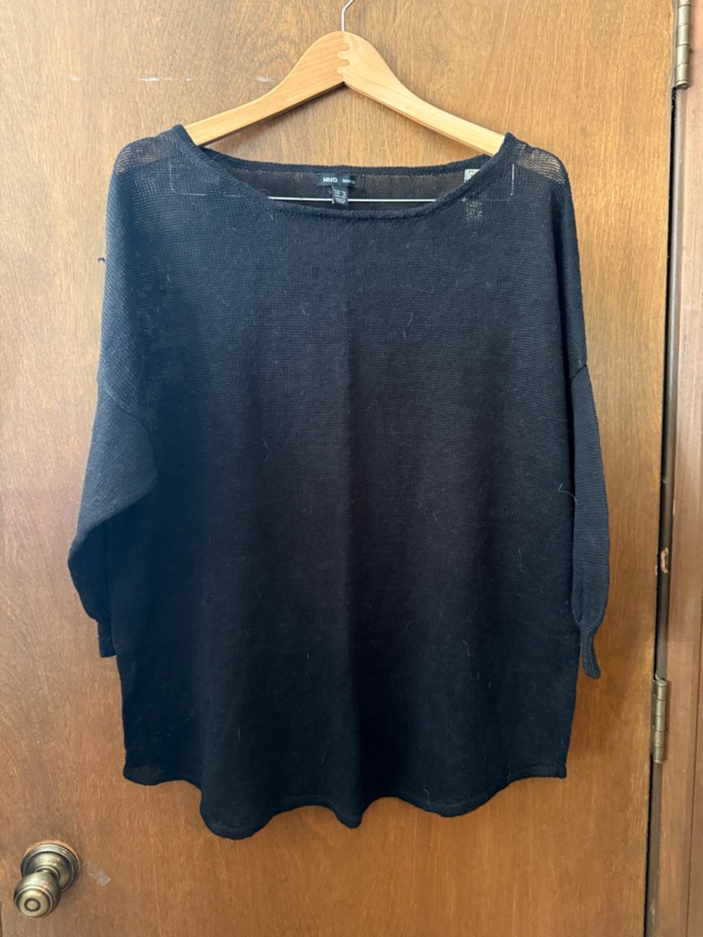 MNG Oversized Black Boatneck Knit Top